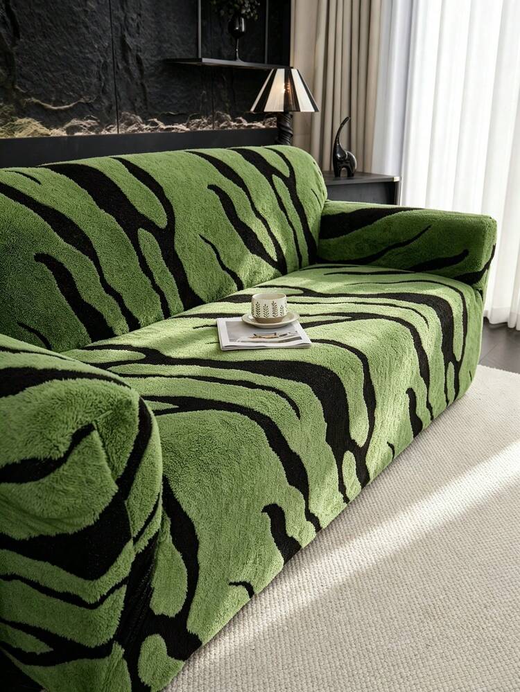1PC Cationic Soft Cotton Plush Fabric Pet-Proof Anti-Dirt Sofa Cover, Embossed Plush Jacquard Zebra Stripe Multi-Color Rich Autumn/Winter Thickened Jacquard Plush Sofa Cover For 1/2/3/4 Seater Sofas - Multicolor - View 10