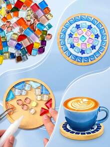 1pc DIY Mosaic Tile Handmade Kit, Featuring Multi-Color Mosaic Combination, Suitable For Adults. The Set Includes Round And Square Trays And DIY Craft Materials, Perfect For Parties, Holidays And Craft Projects, Ideal Choice For Home Decor And Gifts. - Multiple Styles - View 6