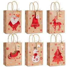 24/12/1pc Christmas Kraft Paper Gift Bags, Large Gift Bags, Christmas Paper Gift Bags With Handles, Suitable For New Year Party Christmas Holiday Gift Bags - A - View 1