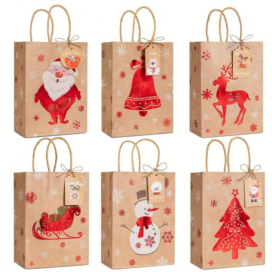 24/12/1pc Christmas Kraft Paper Gift Bags, Large Gift Bags, Christmas Paper Gift Bags With Handles, Suitable For New Year Party Christmas Holiday Gift Bags - A - View 1