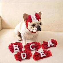 1pc Pet Red Letter Butterfly Bow Hairband Small And Medium Sized Dog Diamond Set Letter Collar Holiday Photo Dress Up Headwear Accessories - Multicolor - View 2