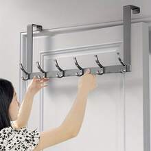 1pc Over-The-Door Hook Storage Rack, Bathroom Door Back Hook, Sturdy & Durable Quiet Door Back Coat Rack, Metal Material, Multi-Hook Design, Space-Saving & Easy To Install, Suitable For Bedroom, Laundry Room, Towel Rack - Multicolor - View 2