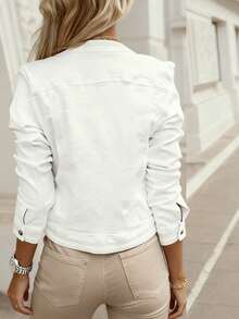 Women's Casual Long Sleeve Denim Jacket With Button Details And Pockets, Versatile For Spring And Fall Outfits - Beige - View 5
