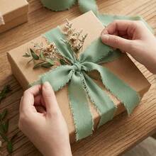 Light Green 3 Rolls Handmade Chiffon Silk Ribbon Fringe 1.5" X 5.5 Yd Frayed Edges Ribbons For Wedding Invitations Bridal Bouquets Gifts Wrapping Crafts Holiday Party Decorations Bows - Light Green - View 3
