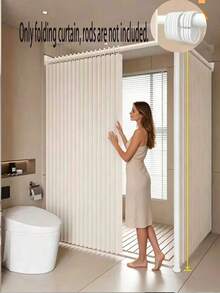 1pc Minimalist Folding Door Curtain With Hooks, Modern Polyester Decorative Room Divider, Easy Care, Elegant Living Room Folding Partition Curtain, Smooth Touch - U Style - View 8