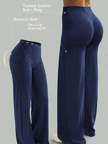 Women's Solid Color Yoga Long Loose Wide Leg Pants, Comfortable And Slimming, Suitable For Running, Fitness And Yoga Multi-Functional Pants - Navy Blue - View 2