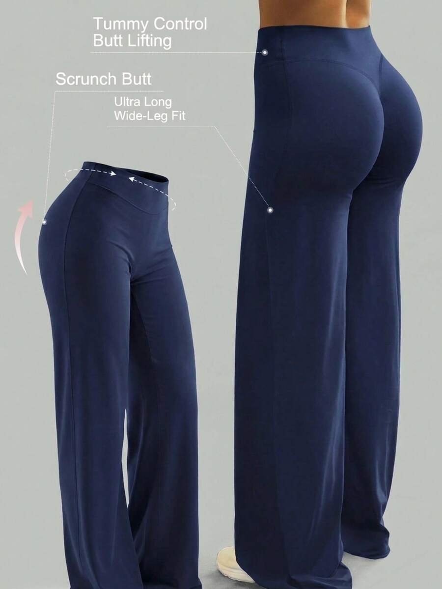 Women's Solid Color Yoga Long Loose Wide Leg Pants, Comfortable And Slimming, Suitable For Running, Fitness And Yoga Multi-Functional Pants