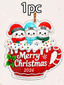 Custom Snowman Mug Christmas Ornament, Personalized 2-6 Name Tree Hanging Decor, Festive Holiday Family Style, Customized Christmas Decoration, Customizable Name Keepsake, Christmas Tree Decor, Family Friends Gift 2026, Christmas Gift - Style B - View 8