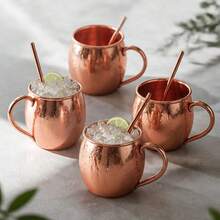 1/2/4pcs Rose Gold Copper Cup With Straw, Large Capacity Mug, Easy To Clean And Store, Suitable For All Seasons, Applicable For Various Cold Drinks, Home Dining Party Drinkware, Christmas Thanksgiving Gift - Rose Gold - View 10
