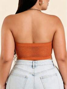 EssElegance Plus Size Strapless Push-Up Bra, Wireless Non-Slip Front Closure Seamless Bandeau Bra, Comfortable Everyday Style - Burnt Orange - View 3