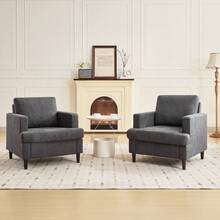 Mid-Century Modern Accent Chair, Linen Fabric Upholstered Reading Armchair with Deep Seat & Soft Backrest, High-Density Foam Comfort & Solid Wood Legs - Gris Oscuro - Ver 1