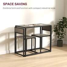 Dining Table And Chairs Set 2, Dining Room Sets, Rectangular Space Saving Table And 2 Chairs Compact Kitchens, Steel Frame, On-Site - Grey + Engineered Wood - View 4