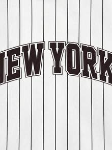 1pc Tween Boys Casual American Sports Style NEW YORK Letter Print Striped Design Baseball Sweatshirt Long Sleeve Sweatshirt Spring Autumn - Black and White - View 5