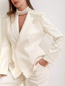 ZHENGHEN Women's Fashionable Handmade Pearl Shoulder Chain, Powerful Style, Detachable Tassel Pearl Body Chain, Suit Jacket Decoration Accessory - White - View 2