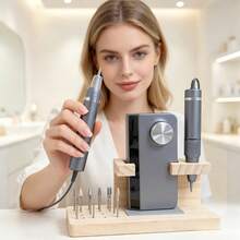 1pc Wooden 2-In-1 Nail Drill & Nail Machine Storage Box, Large Capacity Nail Cleaning Brush Holder, Multi-Compartment Nail Polish Bottle Display Rack, Nail Machine Organizer - Multicolor - View 5