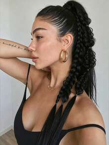 24 Inch Ombre Grey Synthetic Braided Ponytail Wig, Flipped Fishbone Braid Wig With Elastic Hair Tie, Suitable For Party And Daily Wear - Multicolor - View 7