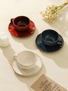 1 Set 230ML Ceramic Coffee Cup & Saucer Set, Includes Home Drinking Cup, Afternoon Tea Cup, Ideal Gift For Any Occasion - Multicolor - View 6