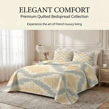 3pcs Blurred Diamond Fabric Texture Quilted Bedding Set (1 Bedspread, 2 Pillowcases, Pillow Inserts Not Included) Breathable Comfortable All-Season Use Holiday Gift Suitable For Hotel, Guest House, Bedroom, Ultra Soft Breathable Sweat-Absorbent Bedding - Multicolor - View 4
