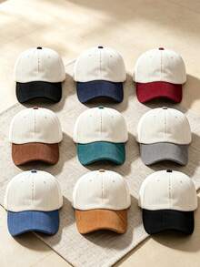 Custom Leather Patch Corduroy Baseball Cap, Personalized Text Logo Trucker Hat, Unisex Dual-Tone Adjustable Vintage Autumn/Winter Casual Daily Gift Hat - Multicolor - View 4