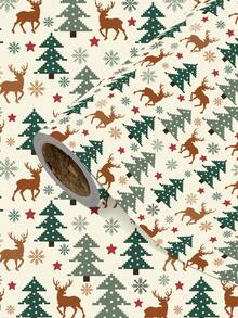 1 Roll Of Christmas Gift Wrapping Paper, Featuring Reindeer And Christmas Tree Designs ,Perfect For Christmas Gift Wrapping,Decorating For Christmas Parties,Home Festive Decoration,DIY Craft,1 Roll Size: 43 Cm X 300 Cm - A - View 1