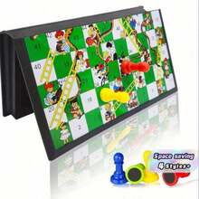 Magnetic Snakes And Ladders Game Set, Foldable Portable Design, Lightweight And Convenient, Travel Game Set Gift, Family Entertainment Toy - Multicolor - View 1