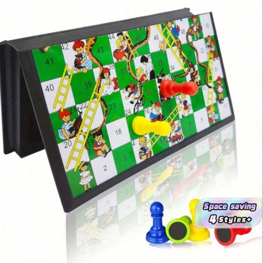 Magnetic Snakes And Ladders Game Set, Foldable Portable Design, Lightweight And Convenient, Travel Game Set Gift, Family Entertainment Toy - Multicolor - View 1