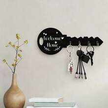 2D Flat Bohemian Style Rustic Wooden Key Rack With Shelf And Hooks - Easy To Install, Space-Saving Wall Storage Rack For Keys, Coats And More. Suitable For Entryway, Kitchen, Office, Key Rack, 2D Flat - Multicolor - View 5