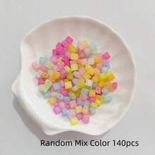 140pcs Multicolor Matte Square Acrylic Through‑Hole Loose Beads For DIY Bracelets, Phone Charms, Keychains Handmade Craft Supplies - Multicolor - View 14