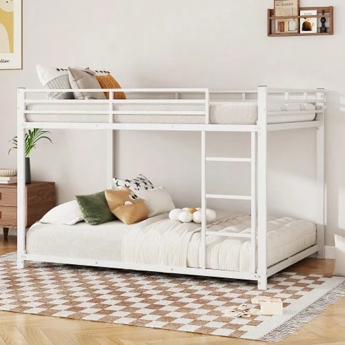 أسرة أطفال 140*200، أسرة بطابقين، أسرة حديدية، أسرة بطابقين حديدية بتصميم كلاسيكي، أبيض - أبيض + معدن - مشاهدة 1