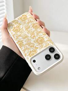 1pc Vintage Gold Vine Floral Full Print Faux Leather Texture Phone Case, Personalized Minimalist Full Coverage TPU Shockproof Protective Case For Samsung Series 18 18pro 18promax 17 17pro 17promax 17 16 15 14 Air - Gold - View 2