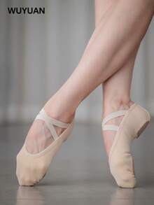 Wuyuan Double Layer Elastic Canvas Ballet Shoes/Dance Shoes, Soft Lining, Stable And Comfortable, Suitable For Ballet, Jazz Dance, Modern Dance And Pilates - Baby Pink - View 8
