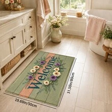 1pc Green Wooden Board Welcome Floral Pattern Printed Faux Cashmere Kitchen Mat, Absorbent Kitchen Rug, Kitchen Carpet, Long Runner Mat, Sink Front Mat, Suitable For Kitchen, Bathroom, Entryway, Hallway, Laundry Room And Home Decor - Multicolor - View 11