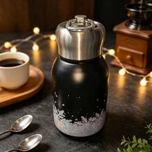 Portable Insulated Stainless Steel Water Cup, Leak-Proof Travel Mug, Reusable Drinking Container, Suitable For Camping, Commuting And Daily Activities - Black Snowflake Deer - View 5