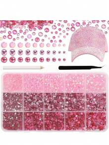 6500pcs Pink Resin Rhinestones 15-Grid For Crafts, Flat Back Resin Rhinestones For Dazzling Gemstone Flat Back Jewelry Suitable For DIY Mugs, Glass Cups, Bottles, Clothing, Shoes, Art - 5 Colors 15 Grids - View 17