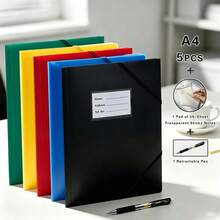 A4 Plastic Elastic Band Folder With Name Label Pocket, Document Storage Binder, Includes 1 Pack Of 50 Transparent Sticky Notes And 1 Retractable Pen, Stationery For Students, Teachers, Office, Home And School - Sets - View 14