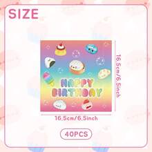20/40pcs Cute Cartoon Food Themed Birthday Paper Napkins, 16.5cm Size, Gradient Color Design, Suitable For Dumplings, Buns, Sushi, Ice Cream And Other Food Shapes. Disposable Napkins For Birthday Party Table Decoration Design - View 5