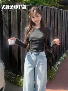 Korean Style Slim Fit Elastic Slimming Long Sleeve Inner Layer/Standalone T-Shirt For Women, Early Autumn - Grey - View 7