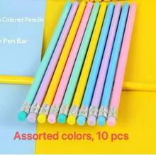 Mixed Color 10pcs/20pcs HB Pencils, Macaron Colorful Triangular Barrel Glossy Linden Wood With Eraser, For Learning Writing And Exam Practice - Assorted Colors, 10pcs - View 7