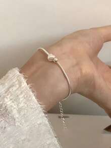 1pc Vintage French Style Round Bead Heart Bracelet, Niche Design, Minimalist Versatile Delicate Hand Accessory For Women, Suitable For Daily Wear And Festivals In Autumn/Winter - Silver - View 2