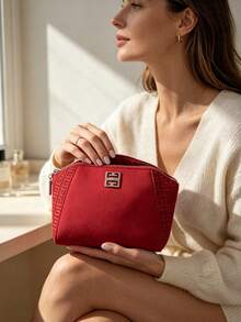Givenchy Parfums 紅色化妝包，配金屬 4G Logo，便攜旅行拉鍊式化妝收納袋，多功能盥洗用品收納包，優雅女性假期禮物 - 紅色 - 查看 6