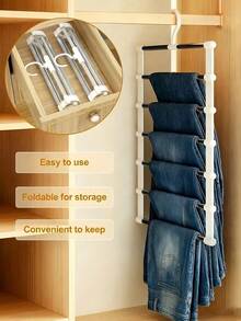 Multi-Layer Pants Rack Space-Saving Foldable Pants Hanger Pants Storage Organizer Suitable For Jeans, Leggings And Casual Pants Room Bathroom Home Decor Storage Organizer Kitchen Essentials Travel Essentials Closet Storage Organizer - Multicolor - View 8