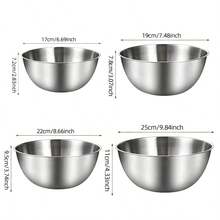1/4pcs Stainless Steel Salad Mixing Bowl, Food Storage Container, Kitchen Prep Bowl, Kitchen Salad Bowl, Suitable For Dough Kneading, Vegetable Washing, Baking Preparation, Salad Making And Egg Beating, Essential Choice For Kitchen Cooking, Baking And Meal Preparation - Silver - View 13
