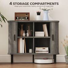Mid-Modern Sideboard Storage Cabinet With Slatted Tambour Sliding, Kitchen Cabinet With Steel, On-Site - Grey + Engineered Wood - View 5
