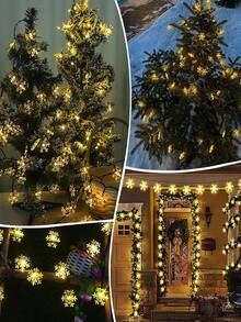 1PC Solar String Light,20/50/100LED Christmas Light,8 Lighting Modes,Outdoor Waterproof Fairy Light,Solar Snowflake Light String,Garden,Courtyards,Houses,Christmas Trees,Weddings,Camping,Holiday Parties,Pavilions,Fences,Balconies,Christmas Decoration - Solar Powered Snowflake String Lamp - View 10