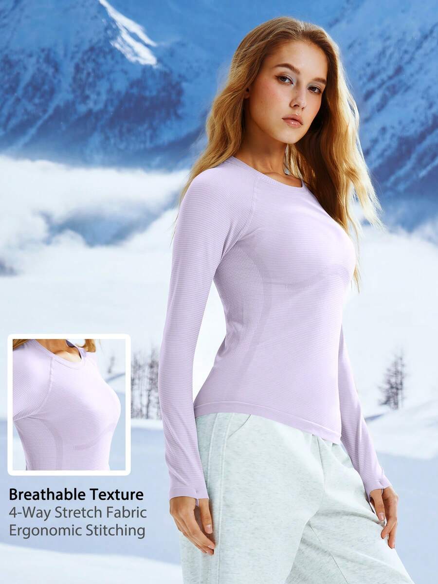Leorrey 1件女款瑜伽健身運動跑步戶外滑雪騎行長袖運動滑雪服 - 紫色 - 查看 1