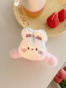 1PC Autumn/Winter Cute Plush Rabbit Hair Clip, Pink Fluffy Rabbit & Shark Hair Clip, Kawaii Cartoon Animal Strong Grip Hair Clip, Sweet Hair Accessory For Women And Girls Updo Hairstyles, Back To School Essential - Multicolor - View 3