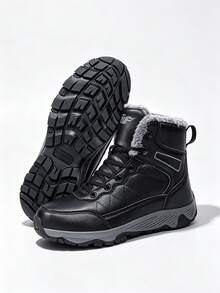 1 Pair High-Top Snow Boots, Outdoor Sports Hiking Boots, Mountaineering Boots, Thermal Lined, Cold-Proof, Warm, Wear-Resistant, Non-Slip Sole - Black - View 3