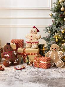 Gingerbread Man Christmas Cushion, Christmas Tree Christmas Pillow, Christmas Shaped Filled Pillow, Perfect For Decorating Your Home Sofa Or Bed, Suitable For Daily Use, Parties And Christmas, For Decorative Use Only, For Adults Only - Bow Tie Gingerbread Man - View 4