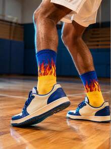 1/3 Pairs Men's Mid-Calf Socks, Flame Pattern, Cool, School Wear, Suitable For Outdoor And Indoor, Unisex, Comfortable Fabric, Fashion, Sports, Gift For Men - Multicolor - View 2