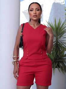 Conjunto Keith Alfaiataria com Colete e Bermuda - Vermelho - Visão 8